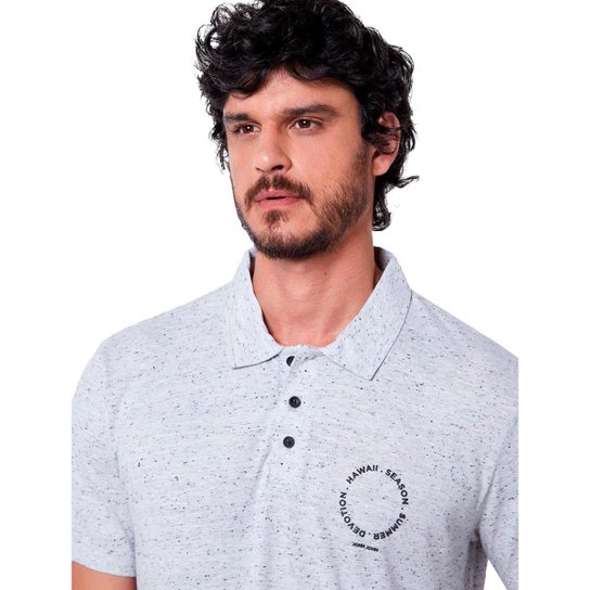 Polo John John Masculina Regular Fit Malha Points Cinza Claro Mescla