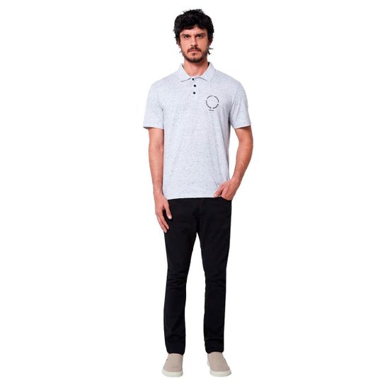 Polo John John Masculina Regular Fit Malha Points Cinza Claro Mescla