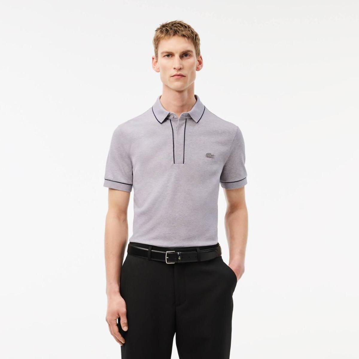 Polo Lacoste Regular Fit Paris em Piqué Stretch Masculina - Cinza