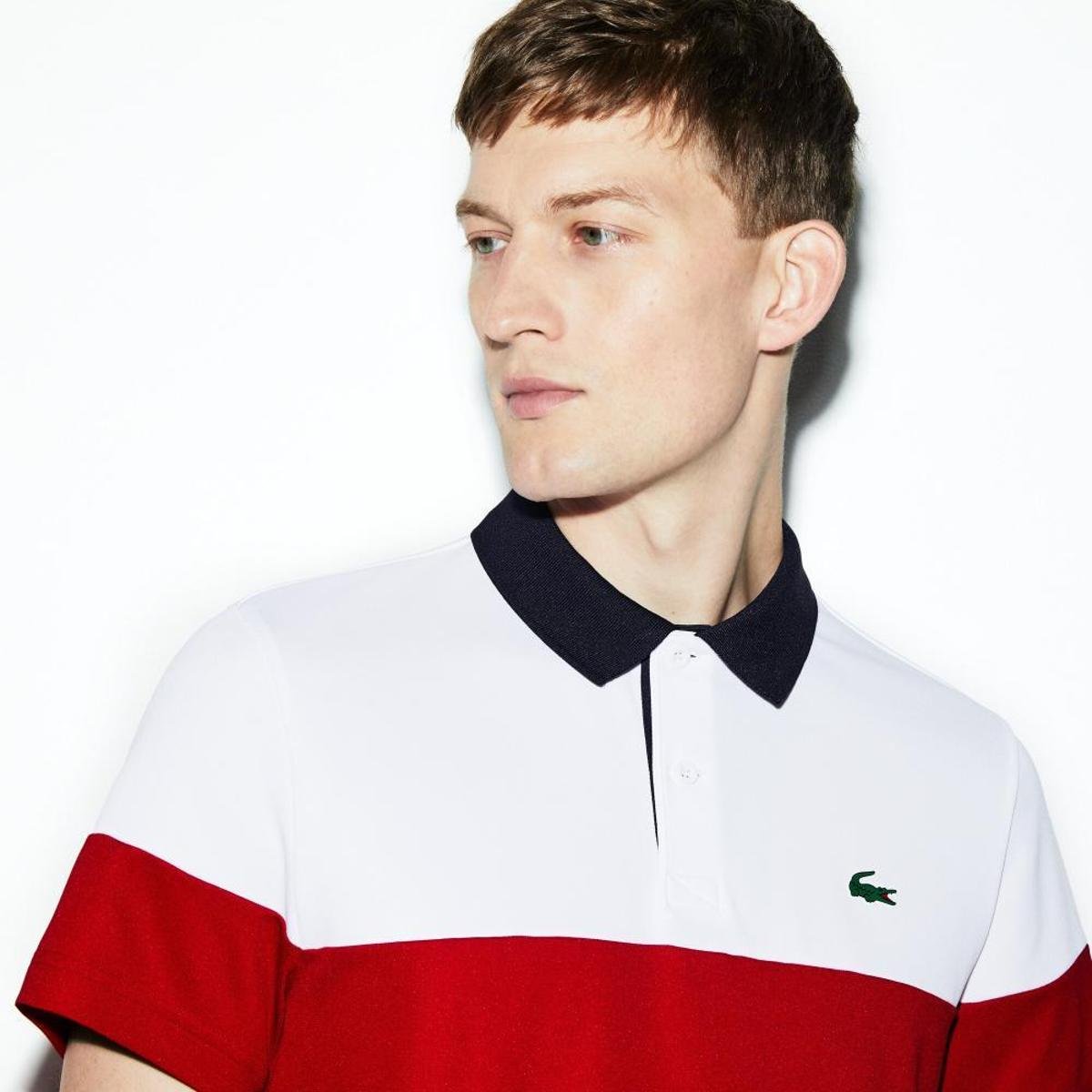 Polo Lacoste Sport Regular Fit Masculina - Branco+Vermelho