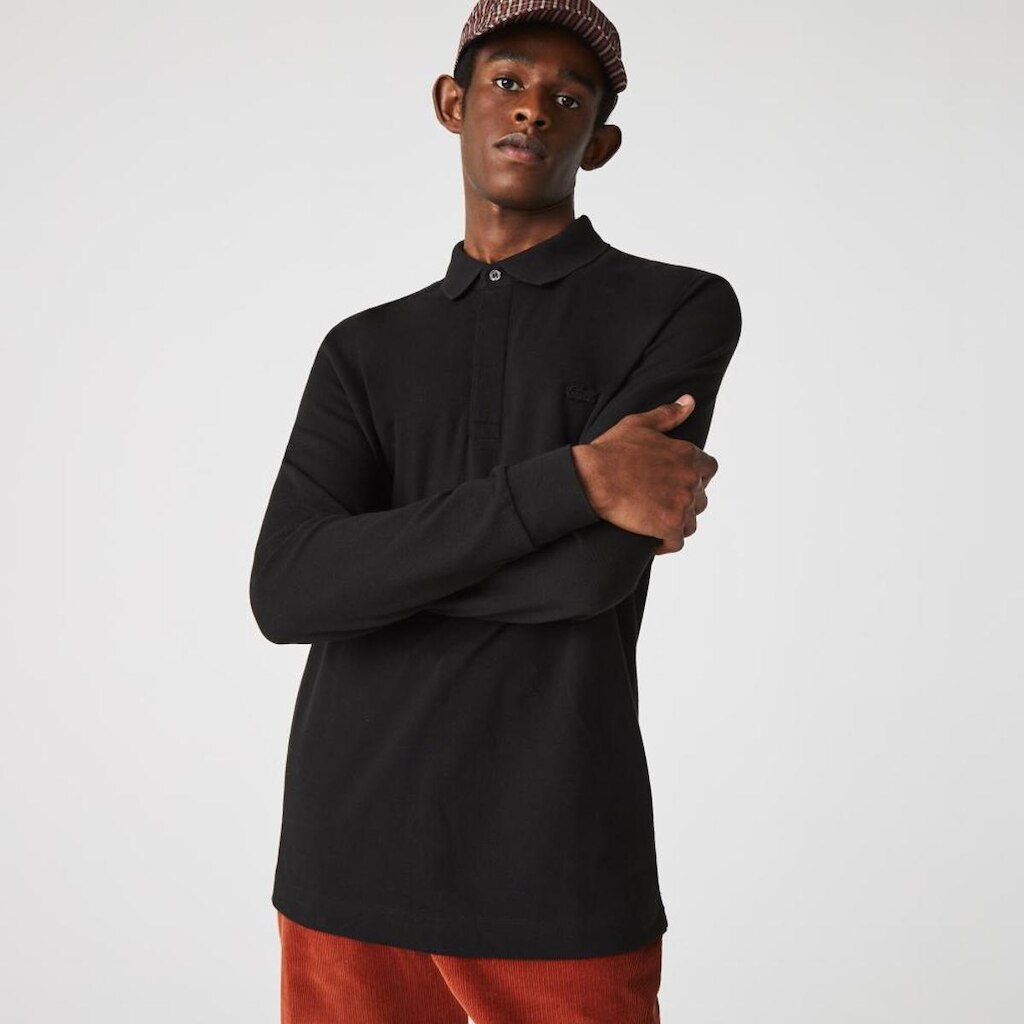 Polo Masculina Paris Manga Longa Em Algodão Piqué Com Stretch
