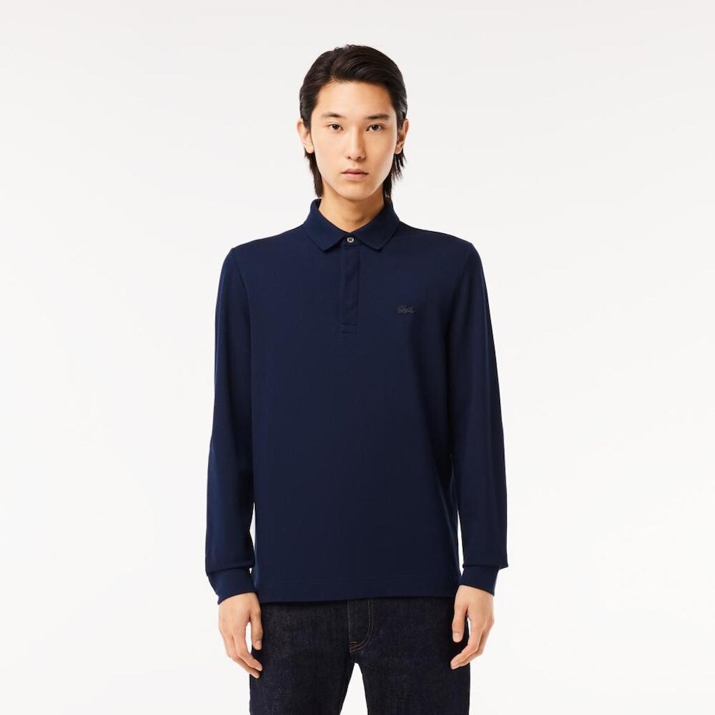 Polo Masculina Paris Manga Longa Em Algodão Piqué Com Stretch