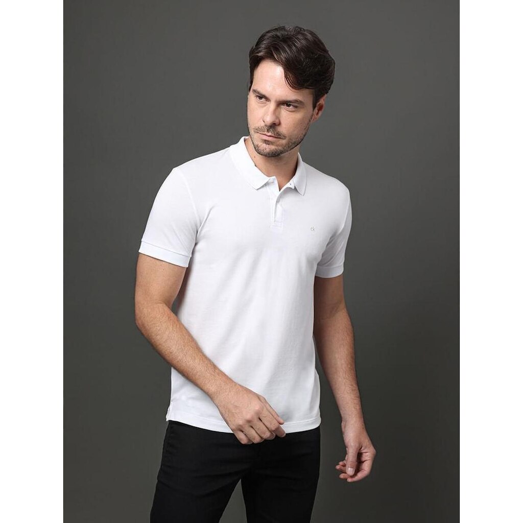 Polo Masculina Slim Meia Malha Pima Calvin Klein - Caqui Medio