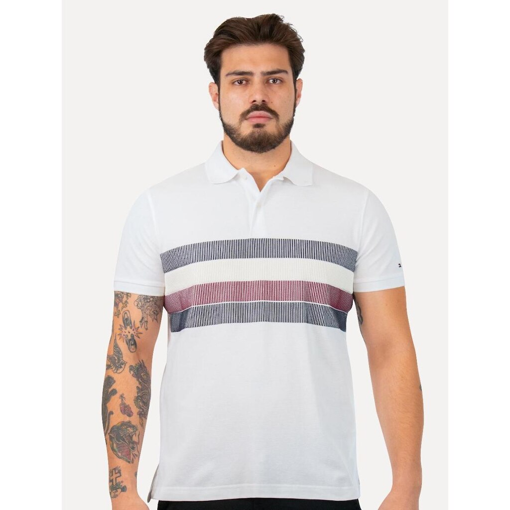 Polo Tommy Hilfiger Masculina Regular Shadow Global Stripe Branca