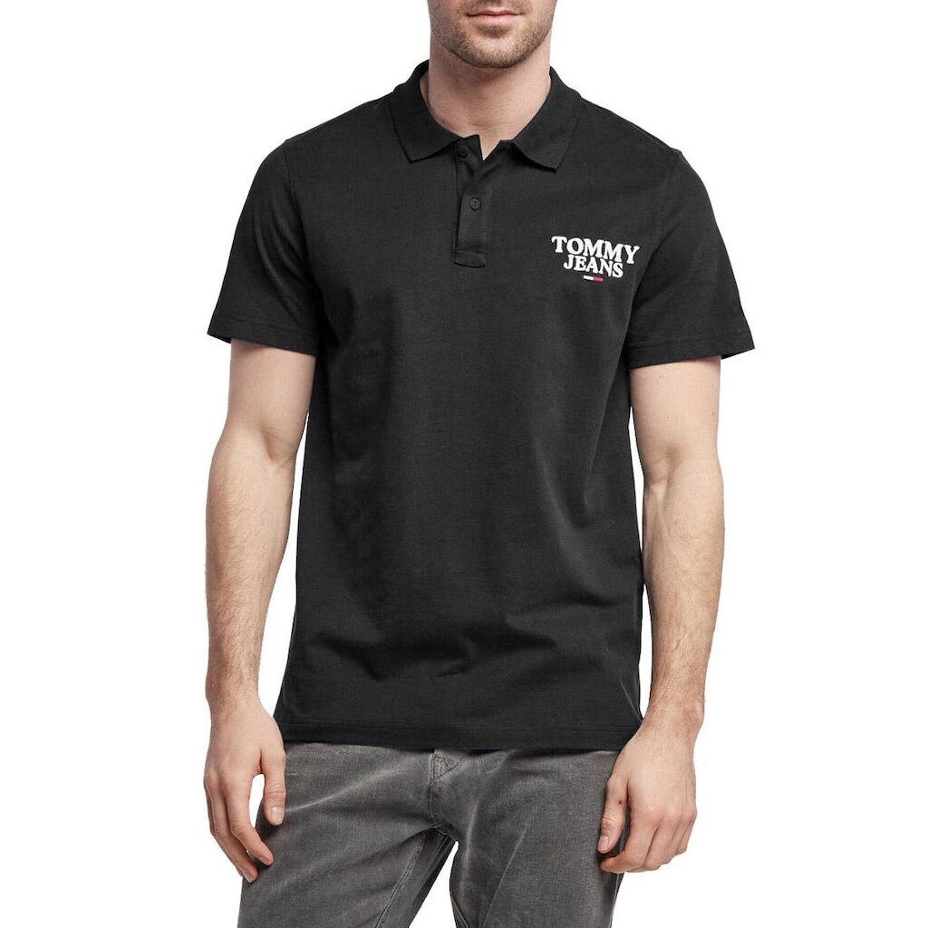 Polo Tommy Jeans Masculina Malha Regular Washed Jersey Preta