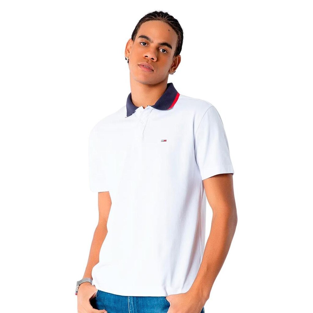 Polo Tommy Jeans Masculina Regular Flag Neck Branca