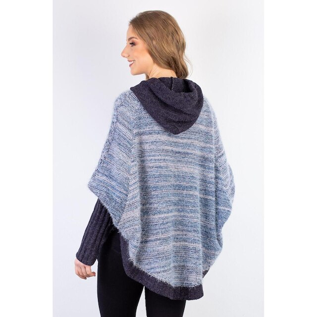 Poncho feminino de malha patchwork 60003 - Preto/Verde