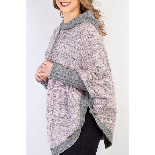 Poncho feminino de malha patchwork 60003 - Preto/Verde