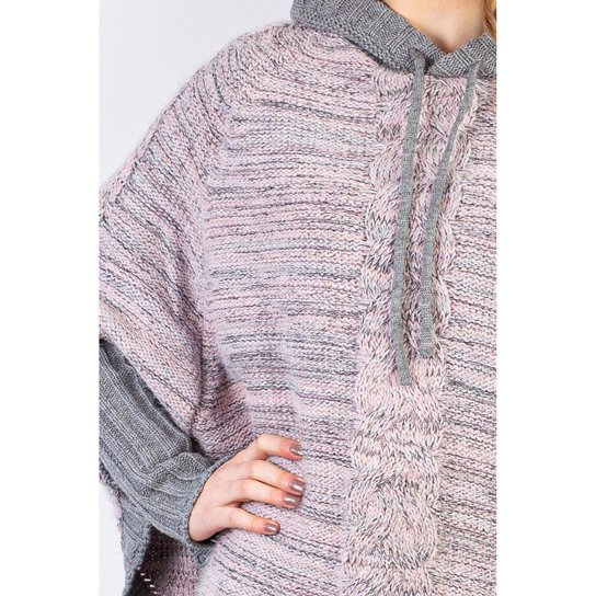 Poncho feminino de malha patchwork 60003 - Preto/Verde