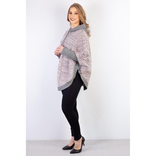 Poncho feminino de malha patchwork 60003 - Preto/Verde
