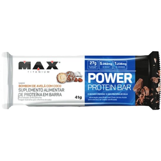 Power Protein Bar - 1 unidade 41g Bombom de Avelã com Coco - Max Titanium - Vermelho+Branco Menor preço em Power Protein Bar - 1 unidade 41g Bombom de Avelã com Coco - Max Titanium - Vermelho+Branco