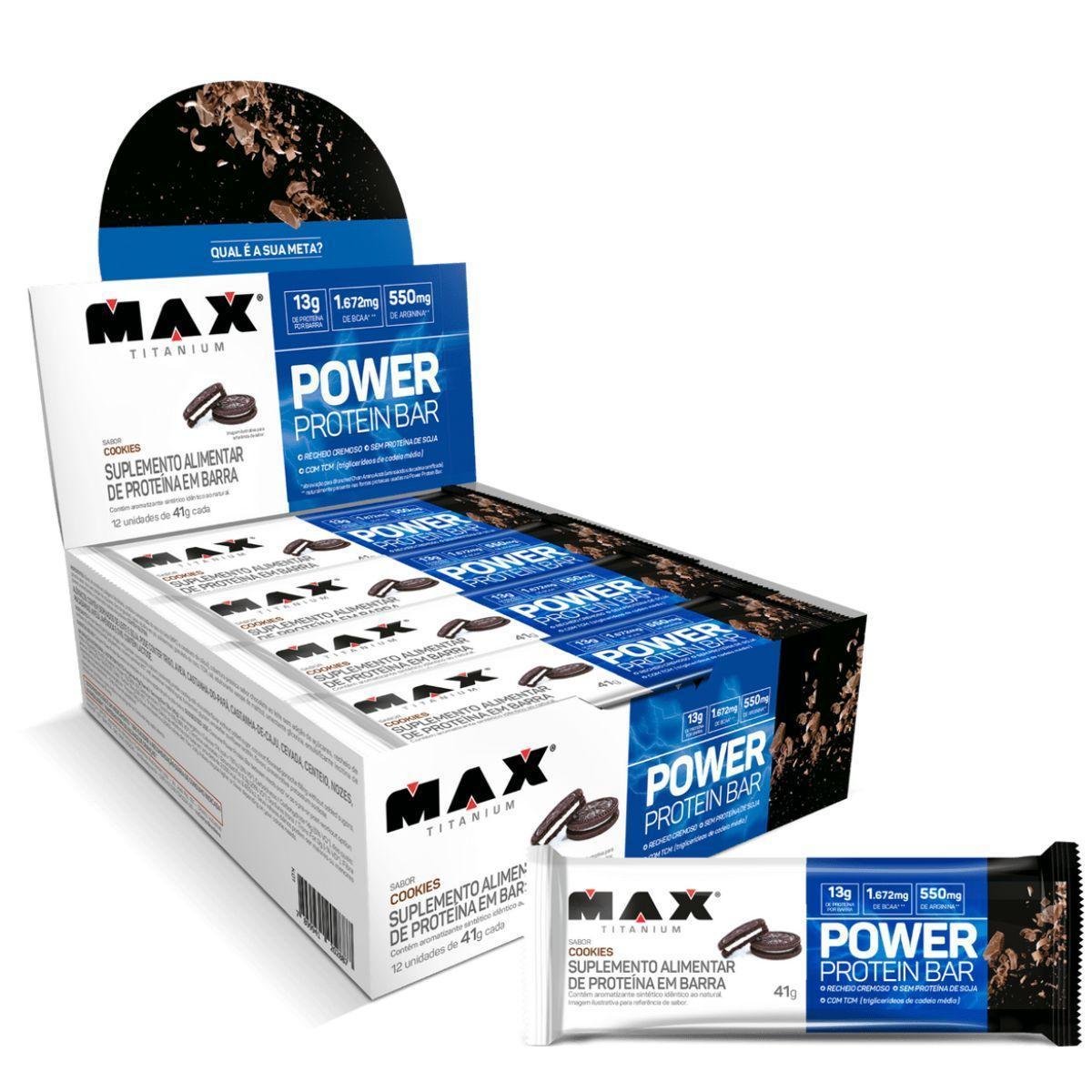Power Protein Bar 12 Uni 41g Cookies Max Titanium Menor preço em Power Protein Bar 12 Uni 41g Cookies Max Titanium