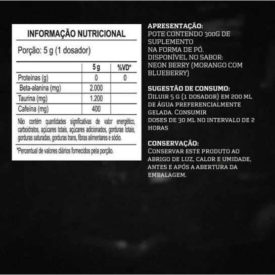 Pré-treino com cafeína Évora XT 300g Darkness