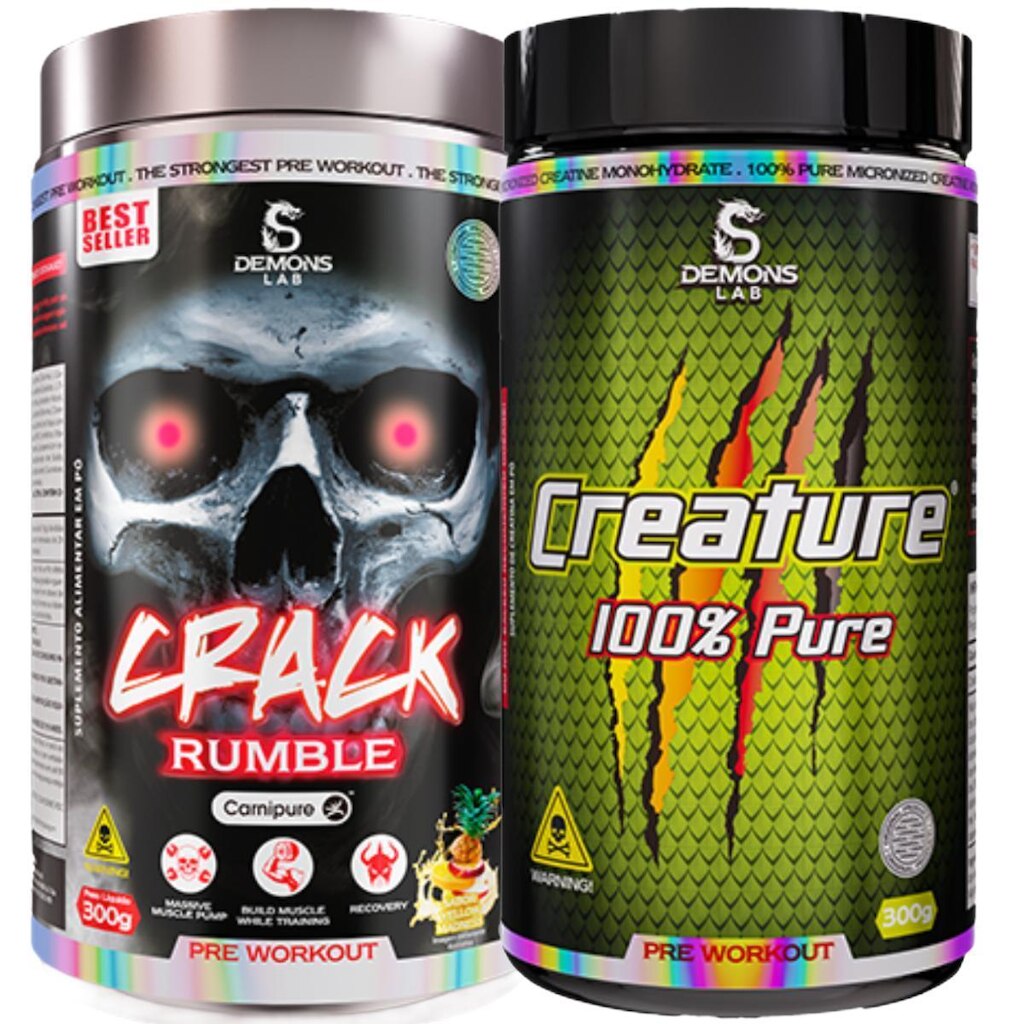 PRÉ TREINO CRACK 300G l CREATINA CREATURE 300G l DEMONS LAB