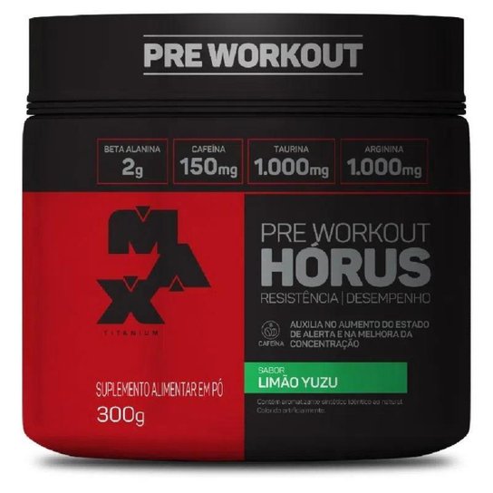 Pre Treino Horus Pote 300g Sabor Limão Max Titanium Menor preço em Pre Treino Horus Pote 300g Sabor Limão Max Titanium
