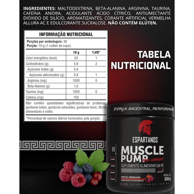 Pré Treino Muscle Pump Pre Workout 300g - Espartanos