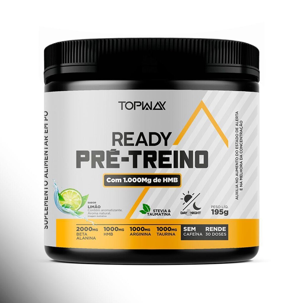 Pré treino ready com HMB sem cafeína 195g sabor limão topway