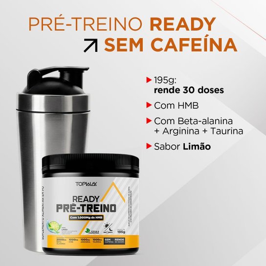 Pré treino ready com HMB sem cafeína 195g sabor limão topway