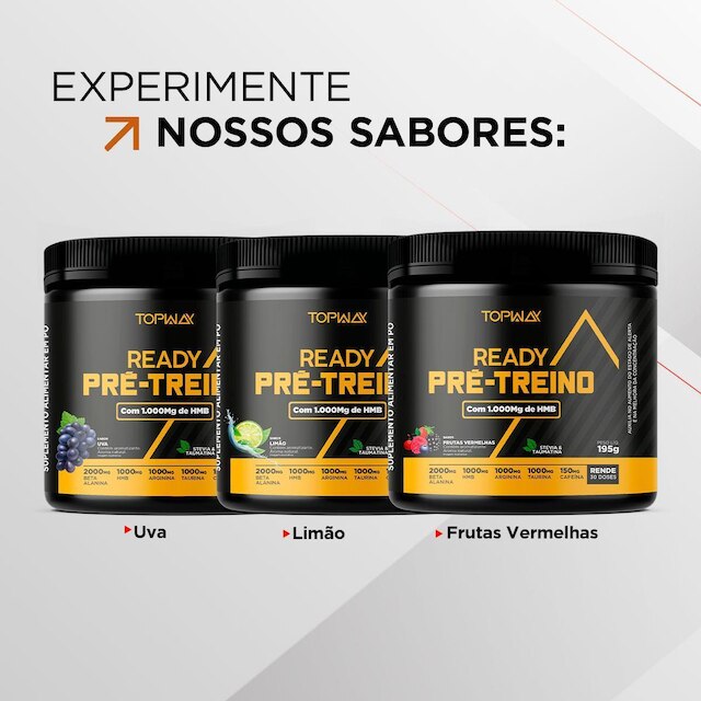 Pré treino ready HMB e cafeína 195g frutas vermelhas topway
