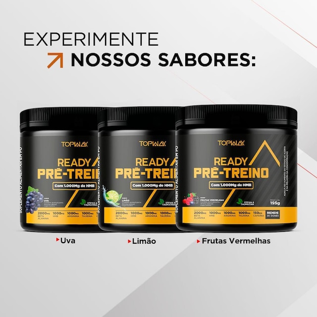 Pré treino ready HMB e cafeína 195g frutas vermelhas topway