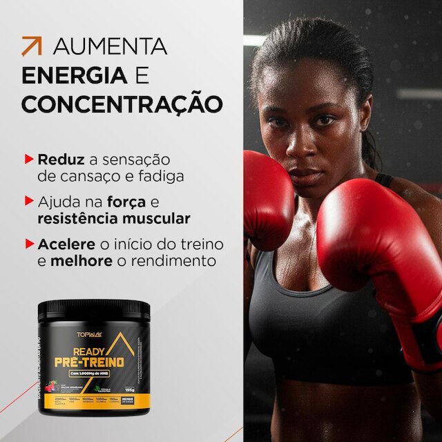Pré treino ready HMB e cafeína 195g frutas vermelhas topway