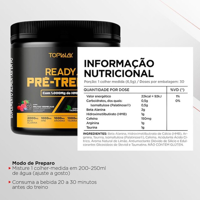 Pré Treino Ready Hmb E Cafeína 195G Topway Frutas Vermelhas