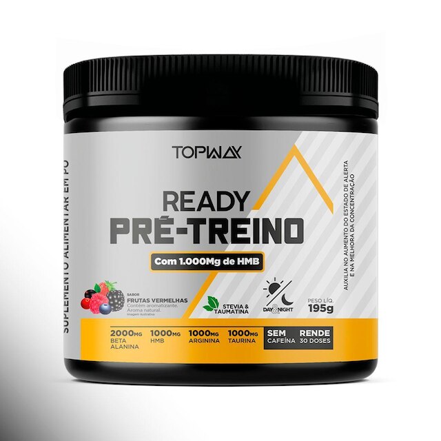 Pré treino ready HMB sem cafeína 195g frutas vermelha topway