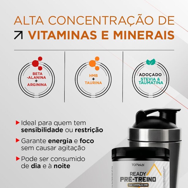 Pré Treino Ready Hmb Sem Cafeína 195G Topway Frutas Vermelha