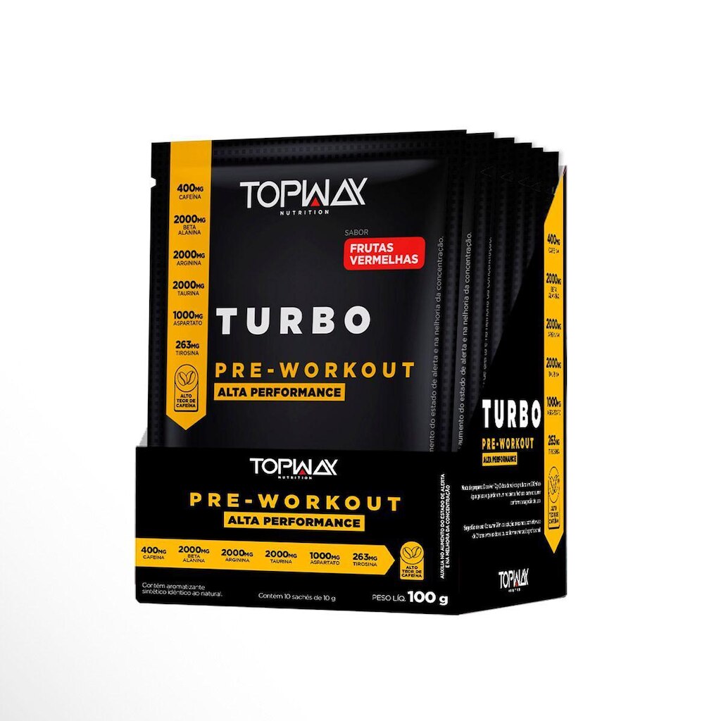 Pré Treino Turbo Frutas Vermelhas 300G Topway 10 Sachê 10G