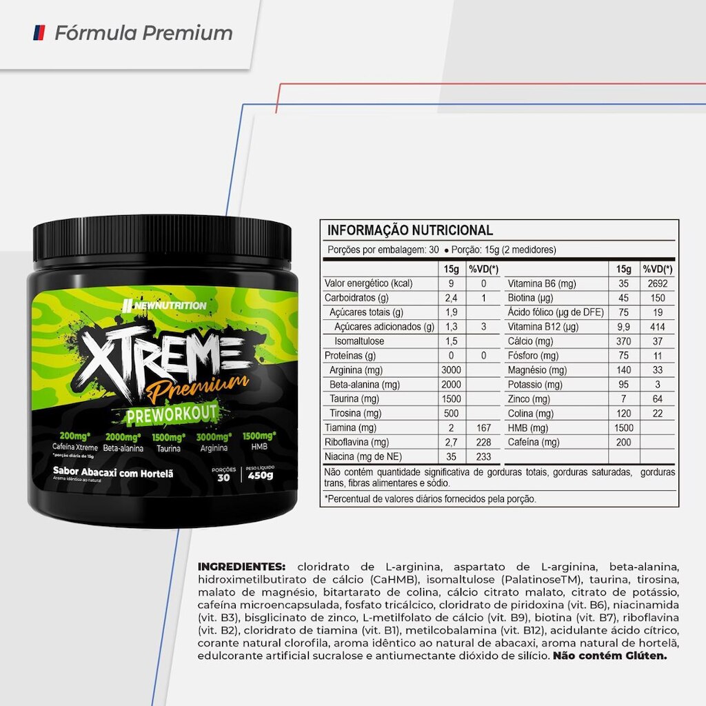 Pré Treino Xtreme Premium 450g Abacaxi com Hortela