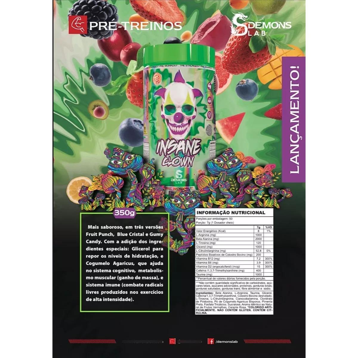 Pre Workout Insane Clown Demons Lab Sabores Variados 350g +Pump Foco ...
