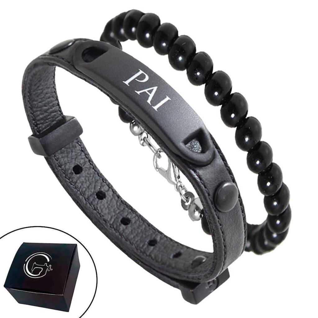 PRESENTE PARA O PAI - KIT 2 Pulseiras Ajustáveis - Black T e Murano - NE