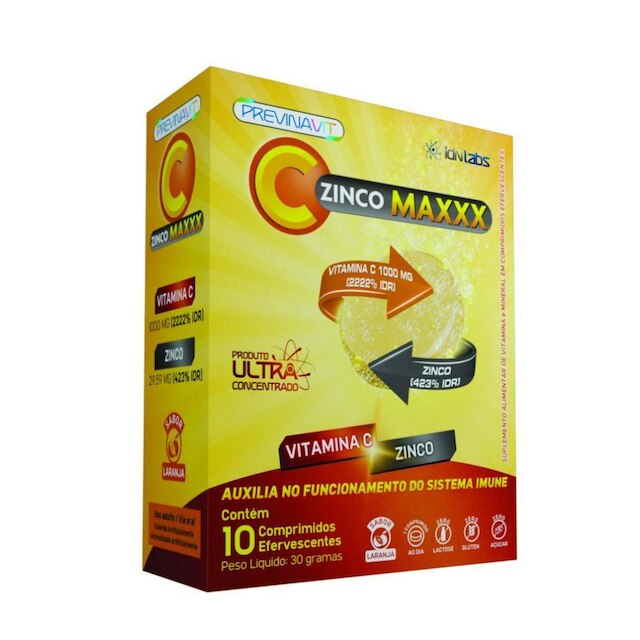 Previnavit C Zinco Maxxx Idn Labs - Caixa Com 10 Comprimidos Efervescentes - Sabor Laranja