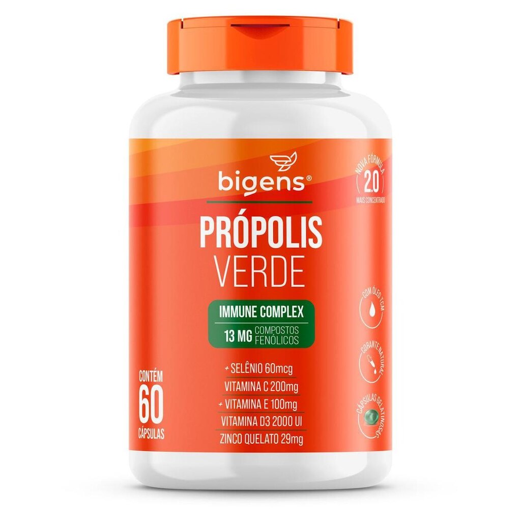 Própolis Verde Complex Imunidade 13mg de Fenólicos Vitaminas C D3 e Selênio Zinco - Bigens