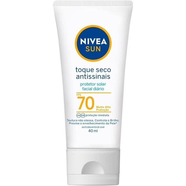 Protetor Solar Facial Nivea Sun 70 FPS Toque Seco Antissinais - 40 mL ...