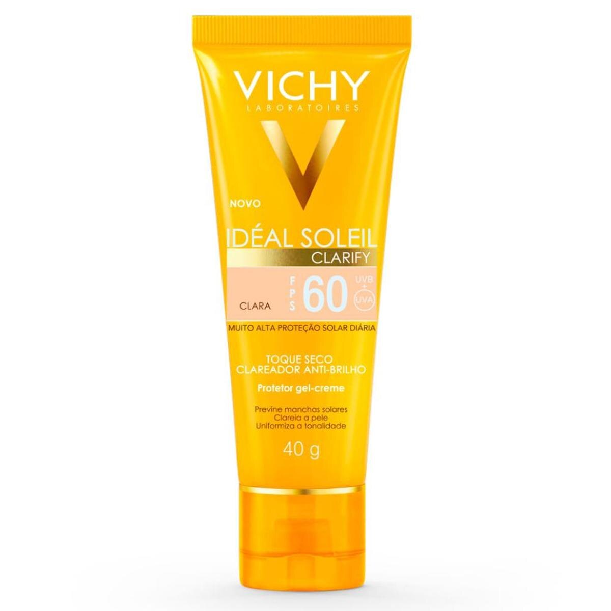 Protetor Solar Idéal Soleil Clarify FPS60 Vichy Clara 40g Menor preço em Protetor Solar Idéal Soleil Clarify FPS60 Vichy Clara 40g