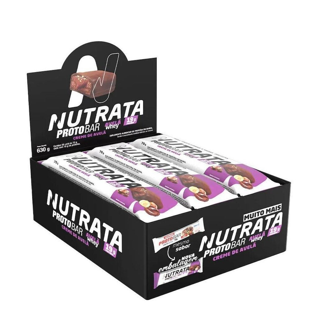 Proto Bar Sabor Avelã Whey 9 Unidades de 70g Nutrata