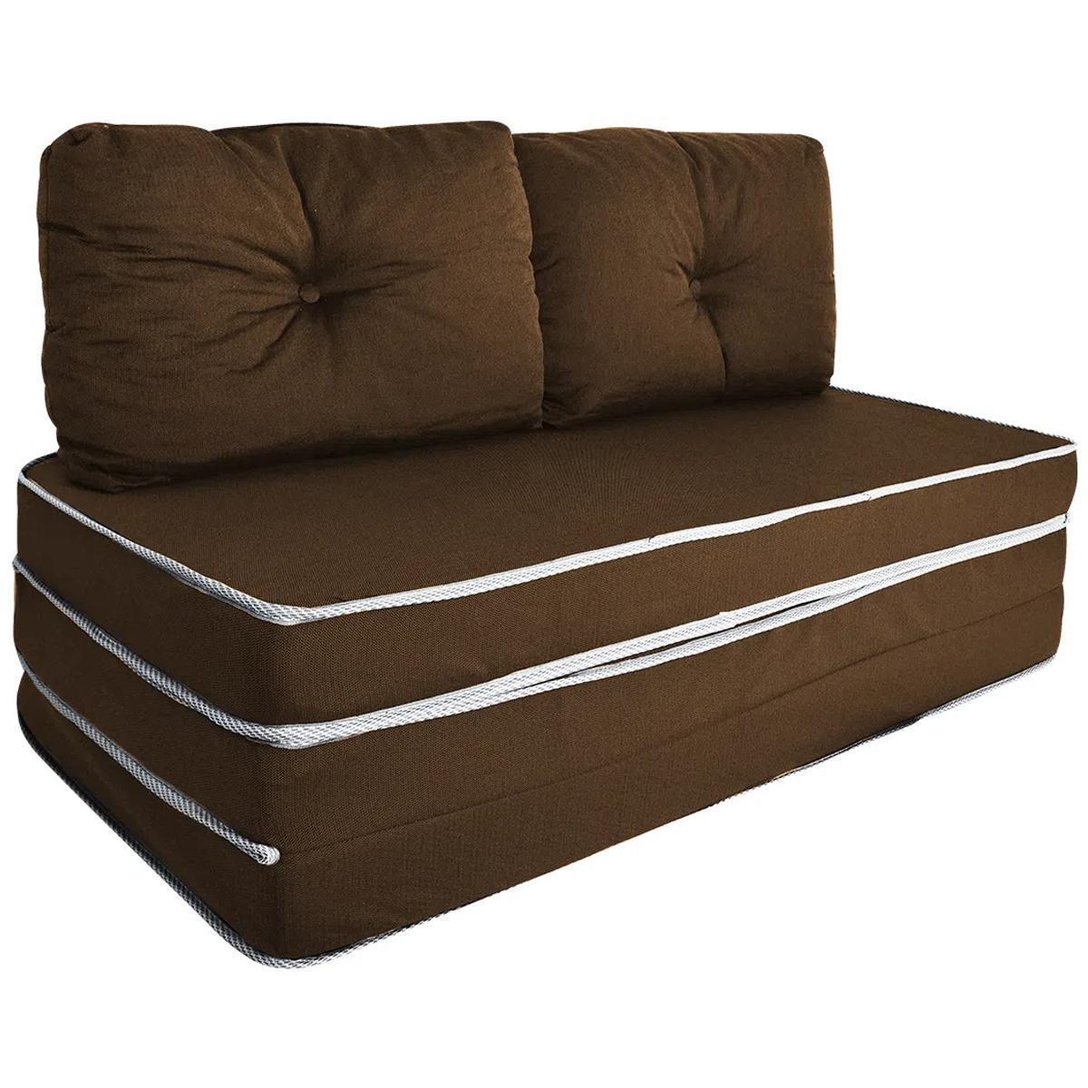 Puff 3 em 1 Poltrona Sofá Cama Conforto FA Maringá Casal Marrom