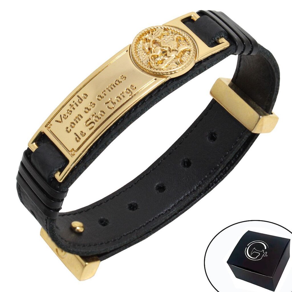 Pulseira de Couro São Jorge com Fecho Strap Plug Ajustável - NE