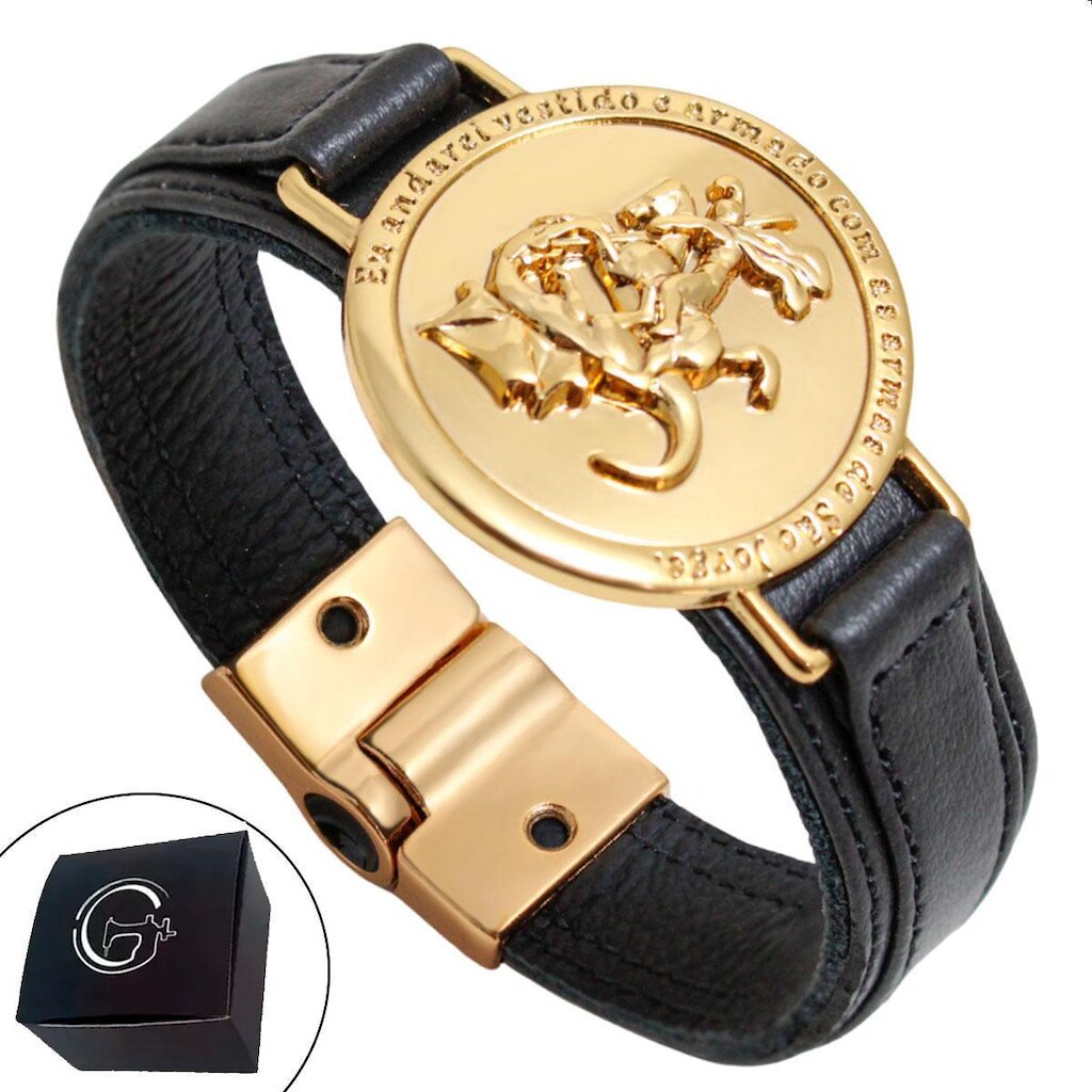 Pulseira Jorge Bracelete Couro Legítimo Fecho Imã - NE