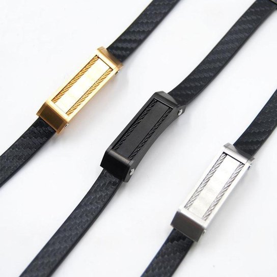 Pulseira Jr Men Italiana Couro cabo de aço - Preto Menor preço em Pulseira Jr Men Italiana Couro cabo de aço - Preto