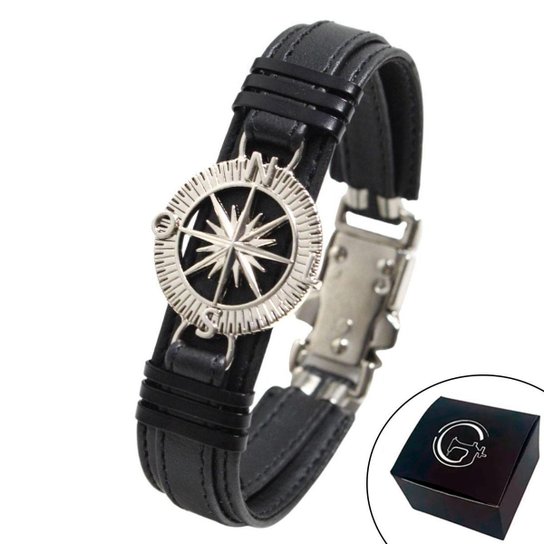 Pulseira Masculina De Couro Bússola Preta Rumo Direção NE - Preto Menor preço em Pulseira Masculina De Couro Bússola Preta Rumo Direção NE - Preto