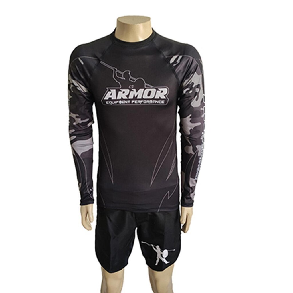 Rash Guard Manga Longa Preto Camuflada com Proteção UV