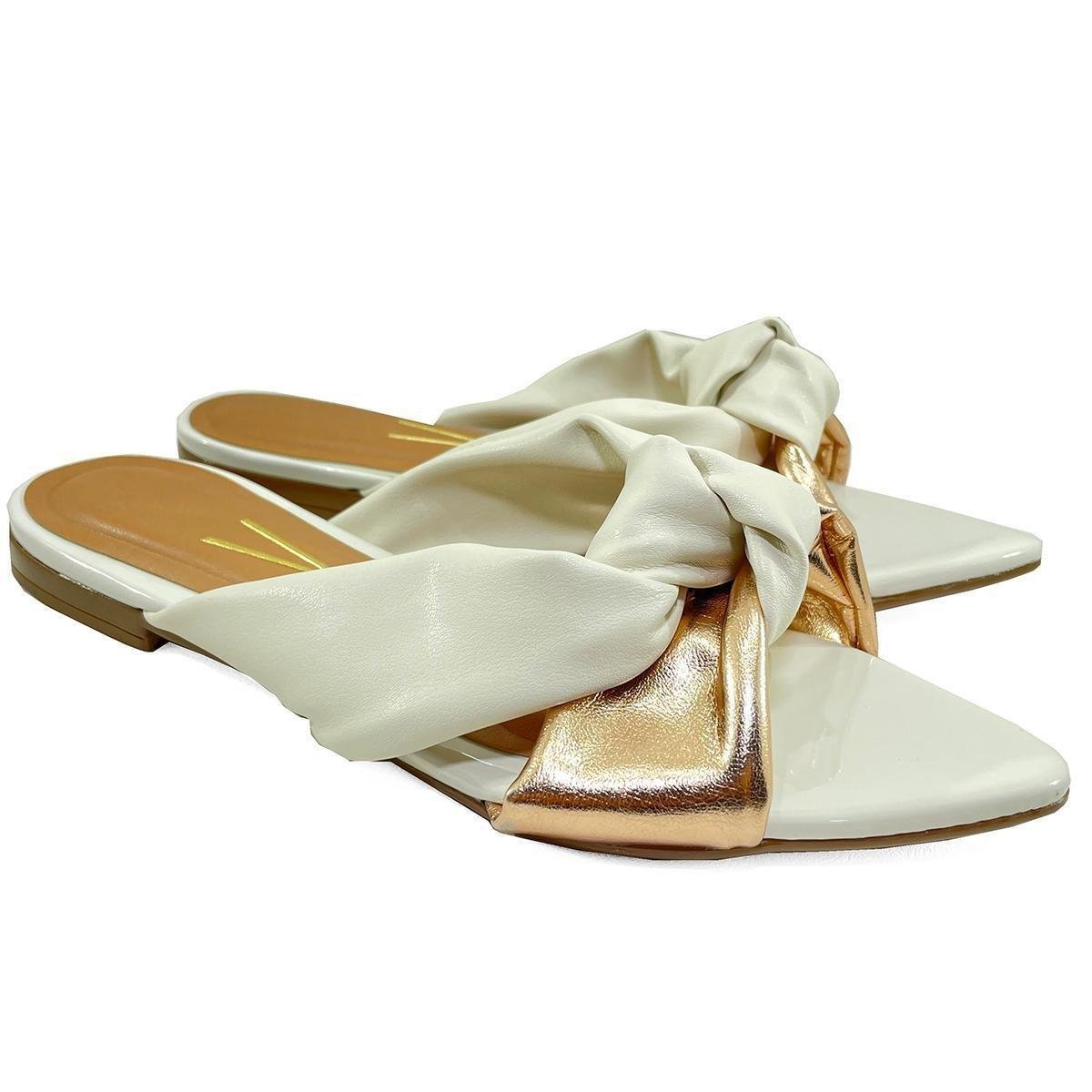 Rasteira Flat Vizzano Tiras Nó Metalizada - Branco e Rose - 40 - Branco |  Netshoes
