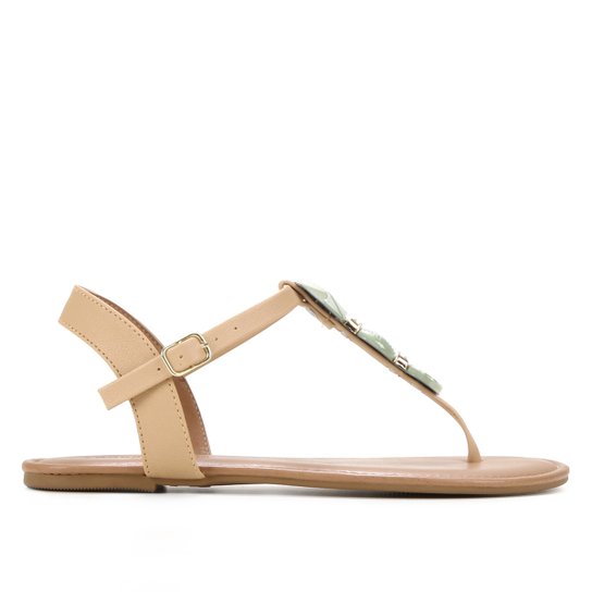 Rasteira Look Fashion Pedraria Feminina - Creme Menor preço em Rasteira Look Fashion Pedraria Feminina - Creme