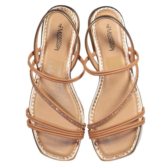 Rasteira Mississipi Sandália Feminina Brilho MI023 Conforto - Caramelo Menor preço em Rasteira Mississipi Sandália Feminina Brilho MI023 Conforto - Caramelo