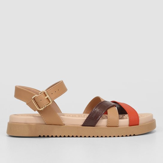 Rasteira Modare Textura Tira Cruzada - Bege Menor preço em Rasteira Modare Textura Tira Cruzada - Bege