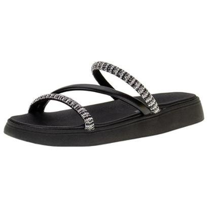Rasteira Moleca Feminina Branco Off Nude e Preto Ref:5469.121 - Preto