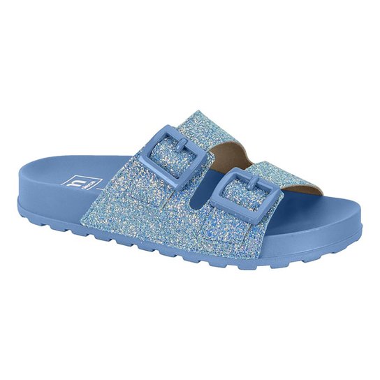 Rasteira Moleca Fivela Dupla Tratorada Brilho - Azul Menor preço em Rasteira Moleca Fivela Dupla Tratorada Brilho - Azul