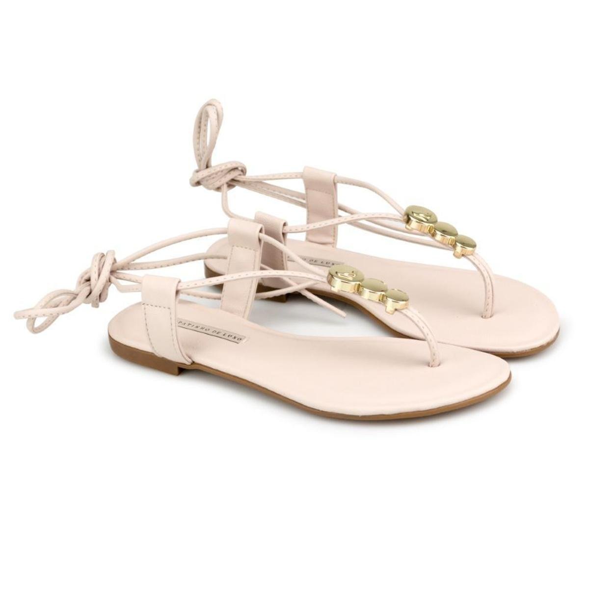 Rasteira Napa Naturale Branco Amarração SAPATINHO DE LUXO Nude